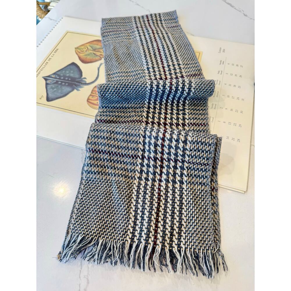 Vintage Plaid Wool Blend Scarf – Fringe Trim